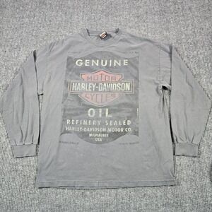 Harley-Davidson Shirt Mens XL Gray Long Sleeve Genuine Oil Graphic Skull Tee